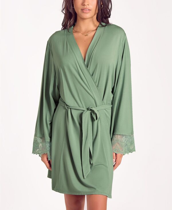 アイコレクション レディース アンダーウェア ナイトウェア ニット 長袖 iCollection Womens Modal Stretch Knit LongSleeve Robe Green グリー