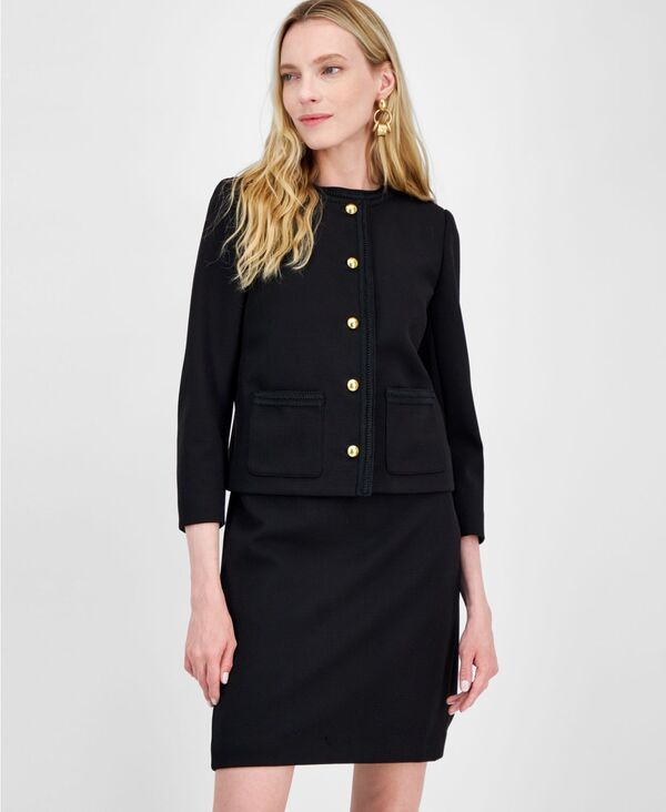 アンクライン レディース アウター ジャケット・ブルゾン Anne Klein Womens BraidTrim Textu red FiveButton Jacket Anne Black ブラック