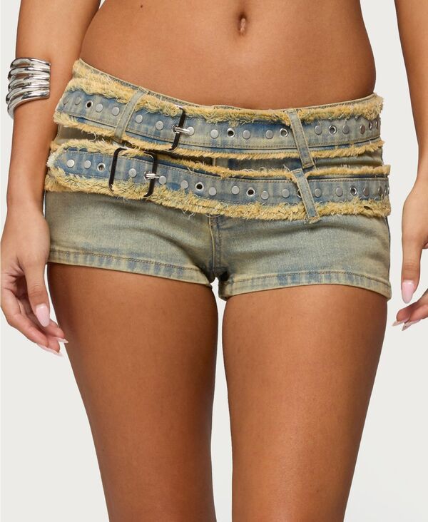 アディクテッド レディース ボトムス ハーフパンツ・ショーツ ショートパンツ デニム Edikted Womens Alyza Distressed Belt Washedenimicro Short