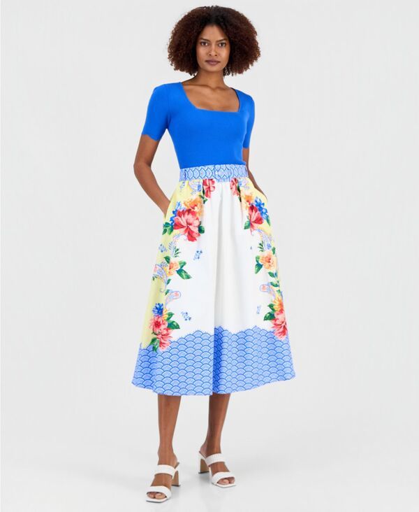 ティー・タハリ レディース ボトムスカート プリント ミディ Tahari Womens Printed Belted PullOn Midi Skirt Porto Garden