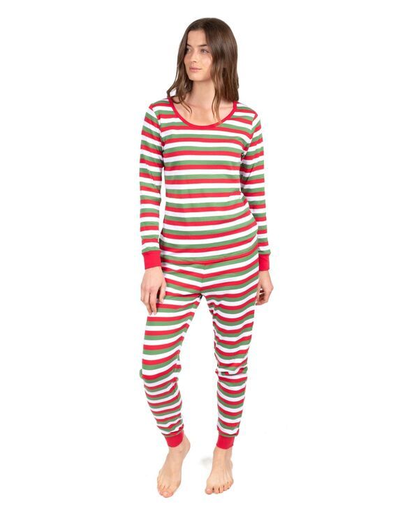 レベレット レディース アンダーウェア ナイトウェア コットン Leveret Womens Two Piece Cotton Striped Holiday Pajamas Red white gr