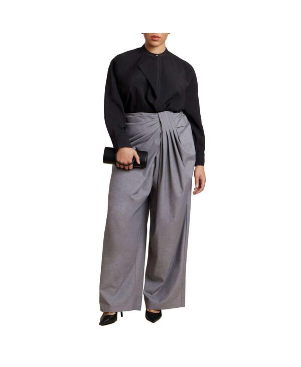 エロクイ レディース ボトムス カジュアルパンツ ドレープ ELOQUII Womens Draped Pleat Detail Trouser Marled grey グレー