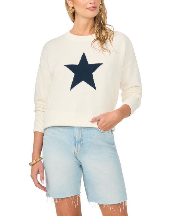 ヴィンスカムート レディース アウター ニット・セーター クルーネック Vince Camuto Womenstar Motif Crewneck Sweater Antique White ホワイト