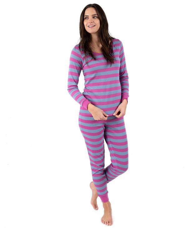 レベレット レディース アンダーウェア ナイトウェア コットン Leveret Womens Two Piece Cotton Striped Holiday Pajamas Purple denim