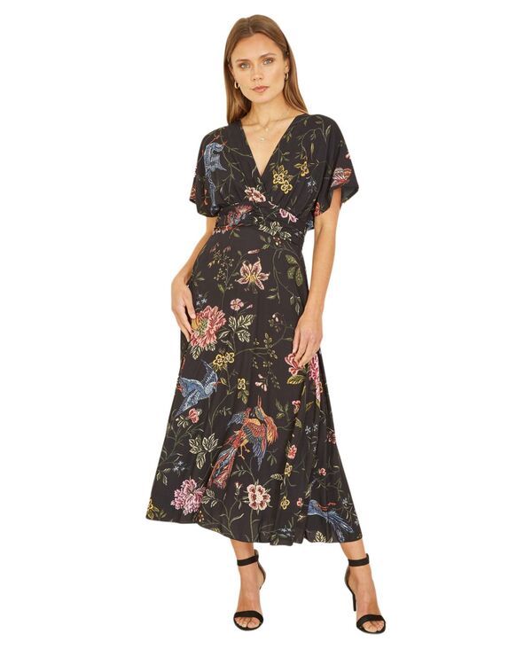 ユミキム レディース トップス ワンピース ギャザー ミディ Yumi Womens Ruched Waist Kimono Midi Dress Black ブラック