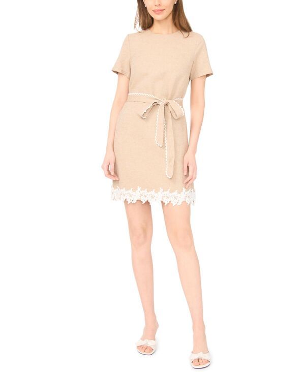 セセ レディース トップス ワンピース ミニ レース リネン CeCe Womens LinenBlend Short Sleeve TieFront Lace Hemini Dress Toffee
