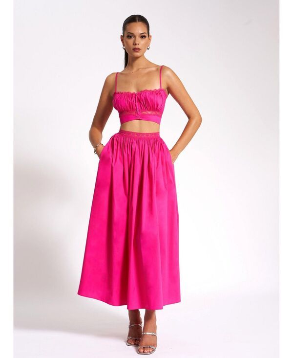 ミスサークル レディース ボトムスカート レーストリム コットン レース マキシ Miss Circle Womens Martha Fuchsia Cotton Poplin Maxi Skirt