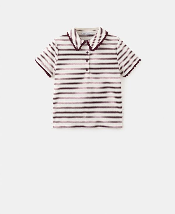 マンゴ レディース トップス ポロシャツ MANGO Womenstriped Scalloped Polo Shirt Burgundy バーガンディ