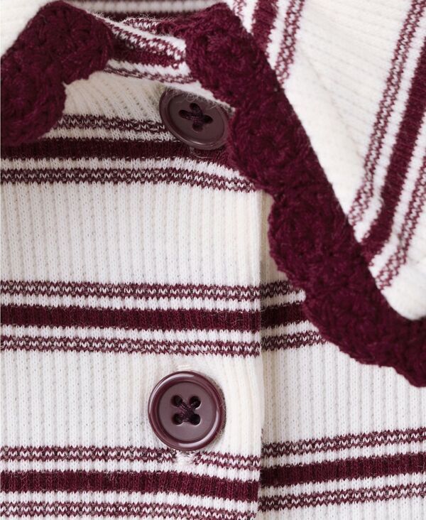 マンゴ レディース トップス ポロシャツ MANGO Womenstriped Scalloped Polo Shirt Burgundy バーガンディ