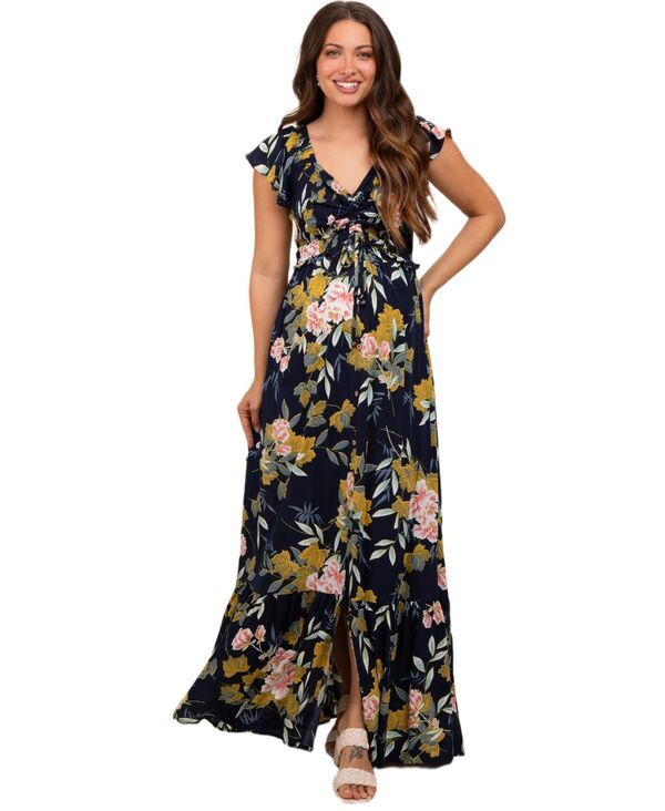ピンクブラッシュ レディース トップス ワンピース フラワー柄 シャーリング マタニティ マキシ フラワー Pinkblush Maternity Navy Floral Smocked Cinche
