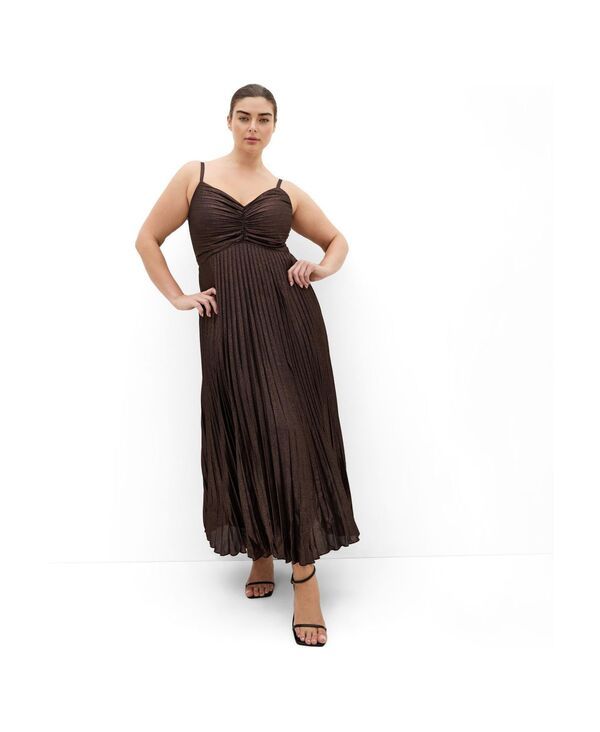 シティーシック レディース トップス ワンピース マキシ CITY CHIC Womens Ariana Sparkle Pleat Maxi Dress Bronze sparkle