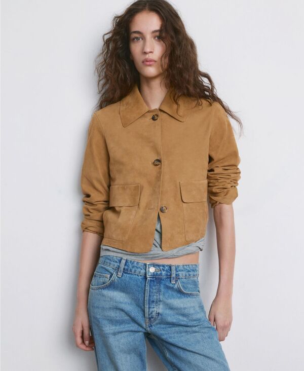 マンゴ レディース アウター ジャケット・ブルゾン スエード MANGO Womens ChestPocket Suede Jacket Ochre