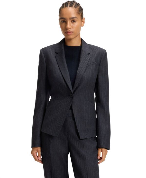 ヒューゴボス レディース アウター ジャケット・ブルゾン ウール ブレザー Hugo Boss by Womenstriped Virgin Wool SlimFit Blazer Open ストライ