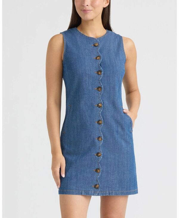 エレントレイシー レディース トップス ワンピース ミニ ノースリーブ Ellen Tracy Womensleevelesscallop Button Front Mini Dress Medeni