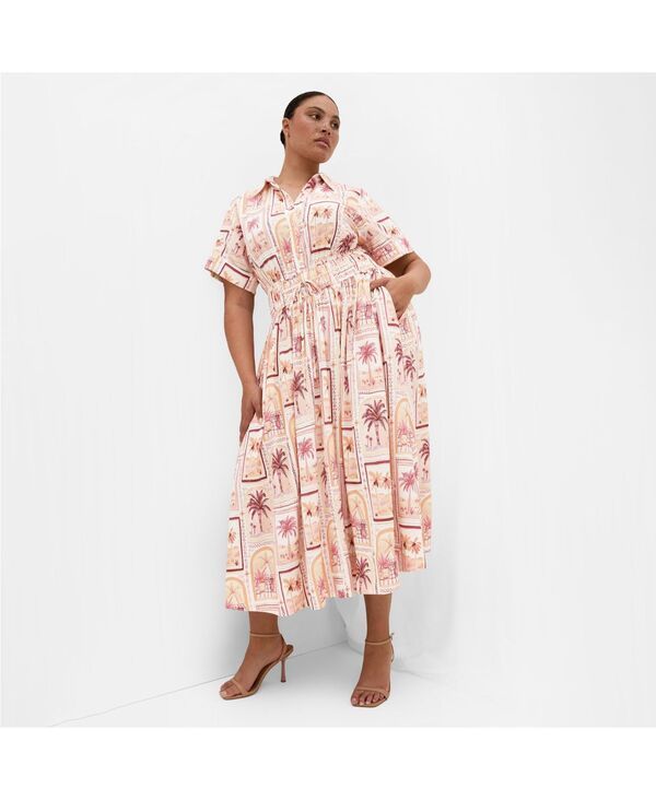 シティーシック レディース トップス ワンピース プラスサイズ プリント CITY CHIC Womens Plusize Lana Soiree Print Dress Postcard soire