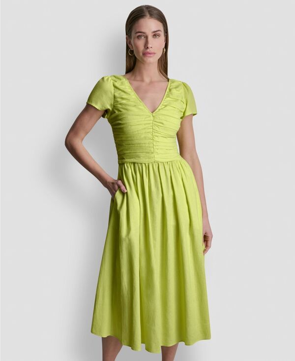 ダナ キャラン ニューヨーク レディース トップス ワンピース Vネック パフスリーブ DKNY Womens VNeck PuffSleeve Dress Limeade