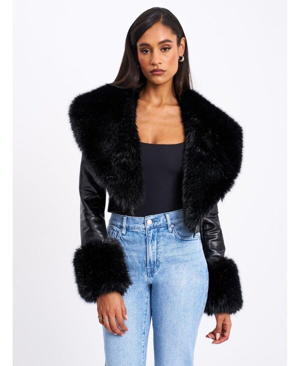 ミスサークル レディース アウター ジャケット・ブルゾン クロップド レザー Miss Circle Womens Ziah Cropped Leather Jacket with Fur Colla