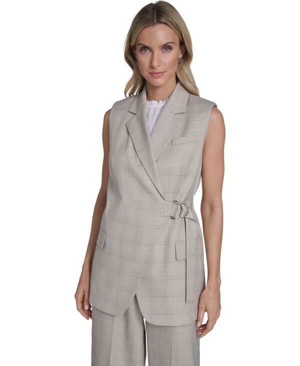 カルバンクライン レディース トップス ベスト Calvin Klein Womens Colla red Windowpane Vestop Latte Multi マルチカラー