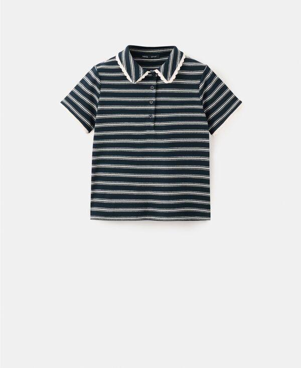マンゴ レディース トップス ポロシャツ MANGO Womenstriped Scalloped Polo Shirt Navy ネイビー