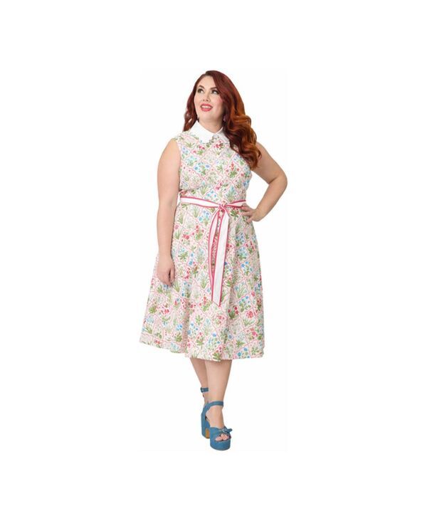 ユニークビンテージ レディース トップス ワンピース プラスサイズ ノースリーブ Unique Vintage Plusize Sleeveless Dress Beige floral print