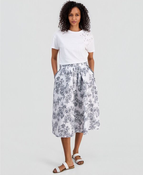 ナウティカ レディース ボトムスカート ミディ コットン Nautica Womens Cotton ToilelasticWaist Midi Skirt Bright Whitenight Sky