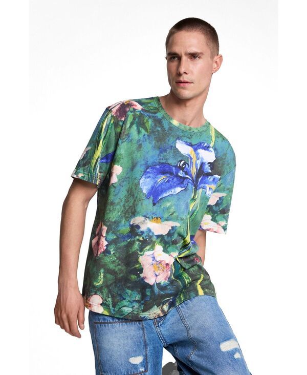 デジグアル メンズ トップス Tシャツ Desigual Mens Flower Tshirt Navy blue ネイビー