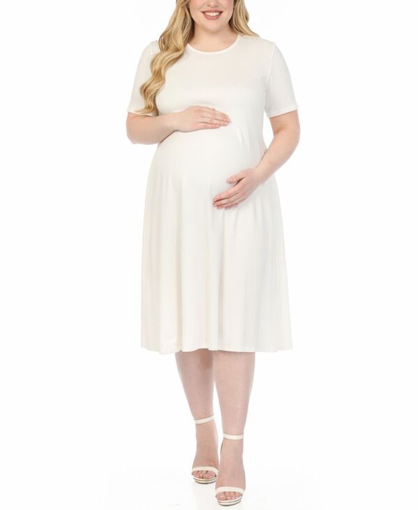 ホワイトマーク レディース トップス ワンピース A ライン プラスサイズ ミディ 半袖 White Mark Plusize ShortSleeve Midi ALine Dress Offwhit