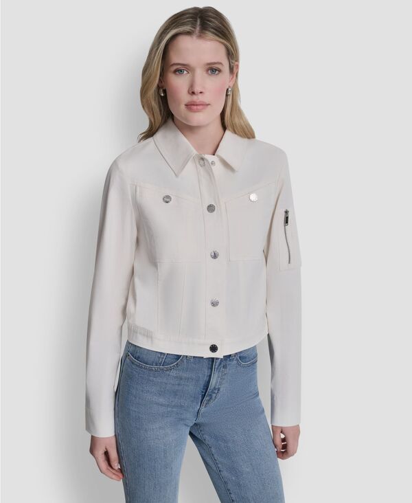 ダナ キャラン ニューヨーク レディース アウター ジャケット・ブルゾン DKNY Womens Colla red Twill Trucker Jacket Ivory アイボリー