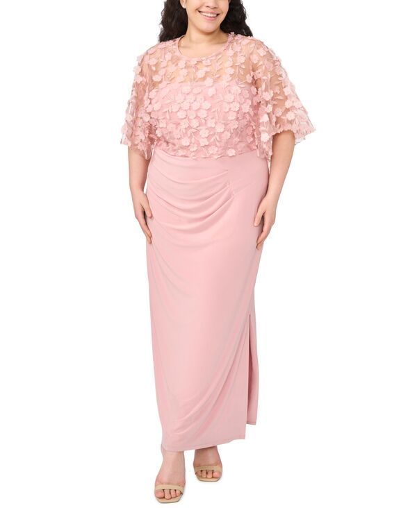 ミスク レディース トップス ワンピース クルーネック ポリエステル プラスサイズ MSK Plusize Polyester Blend 3D Flowers Crewneck Gown Tranq