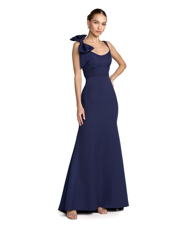 マックダガル レディース トップス ワンピース Mac Duggal Womenscoop Neck Trumpet Gown with Bow Detail Navy ネイビー