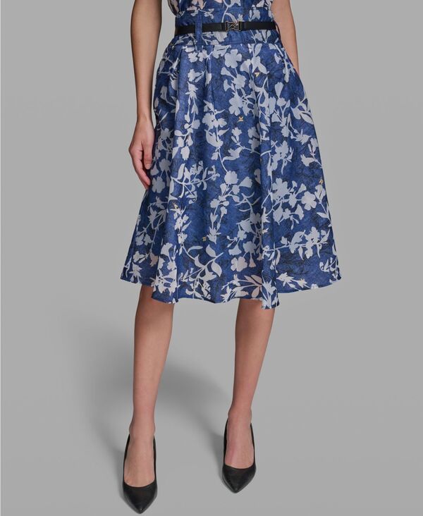 カール ラガーフェルド レディース ボトムスカート A ライン KARLAGERFELD PARIS Womens Burnout Belted ALine Skirt Midnight Blue ブ