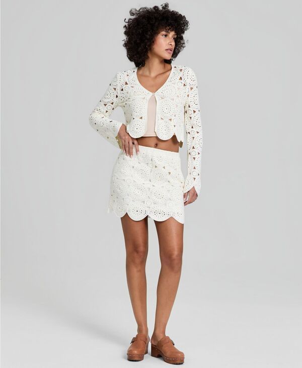 アンドノウディス レディース ボトムスカート ミニ And Now This Womens Crochet ScallopTrimini Skirt Porcelain