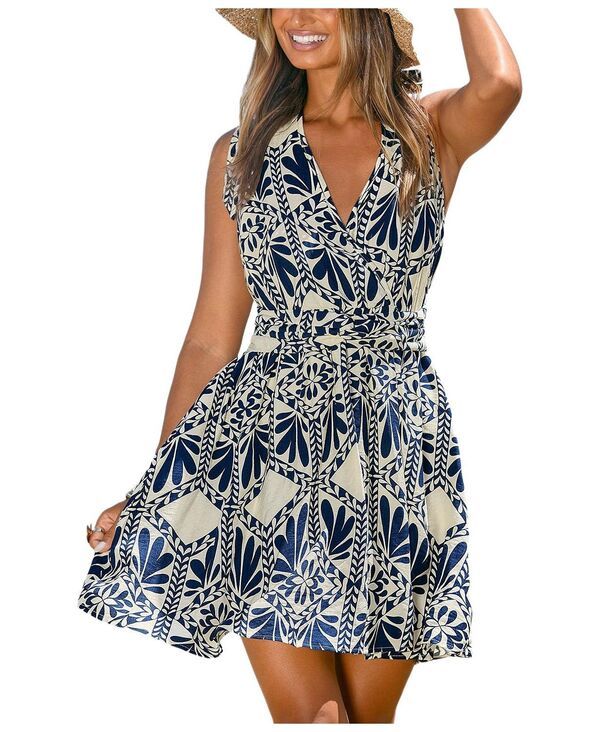 カップシー レディース トップス ワンピース ミニ Cupshe Womens Cinder Ornate Mini Beach Dress Medium blue ブルー