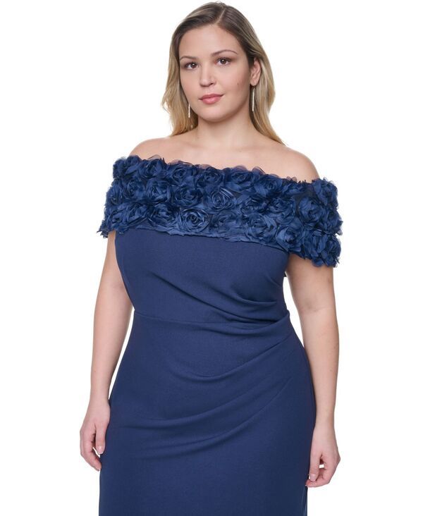 エリザジェイ レディース トップス ワンピース プラスサイズ Eliza J Plusize RosetteTrim OffTheShoulder Eveningow navy ネイビー