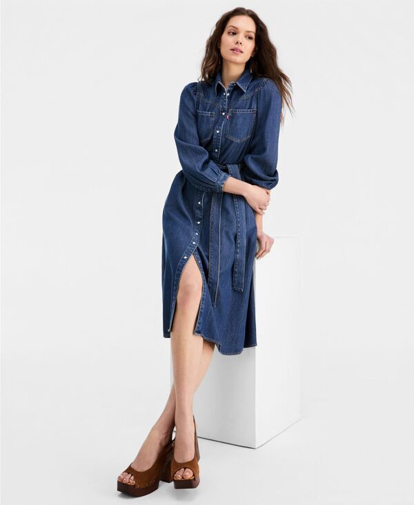 リーバイス レディース トップス ワンピース 長袖 Levis Premium Womens Point Collar LongSleeve Dress Celestial