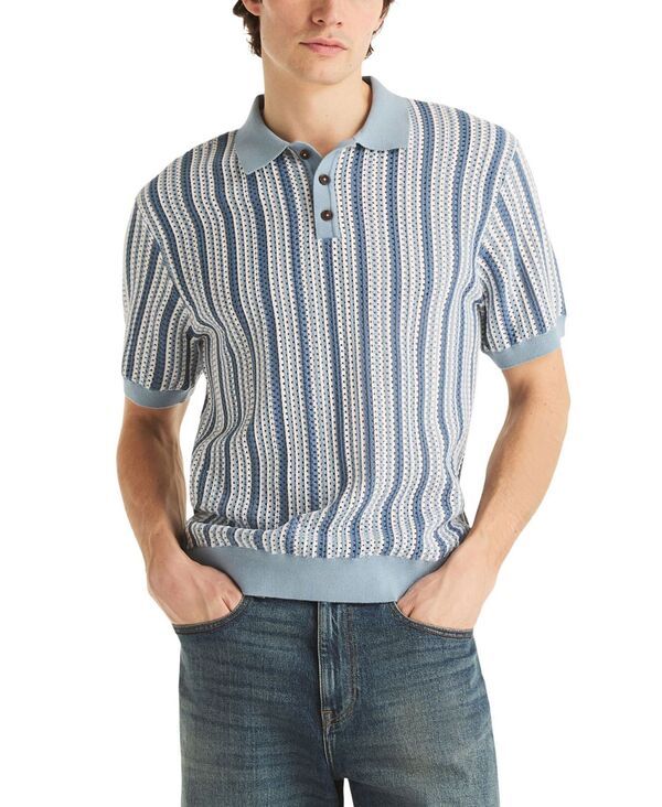 ナウティカ メンズ アウター ニット・セーター ポロシャツ 半袖 Nautica Men shortSleeve Striped Polo Sweater Anchor Blue ブルー