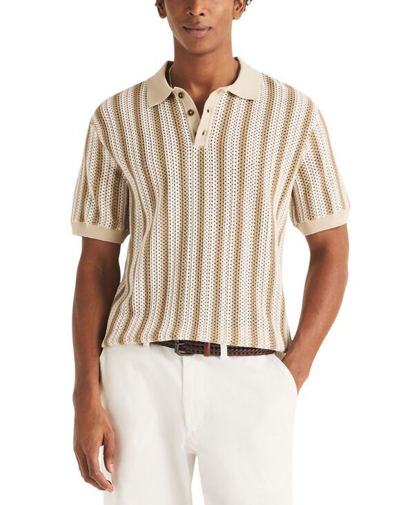 ナウティカ メンズ アウター ニット・セーター ポロシャツ 半袖 Nautica Men shortSleeve Striped Polo Sweater Mushroom ストライプ