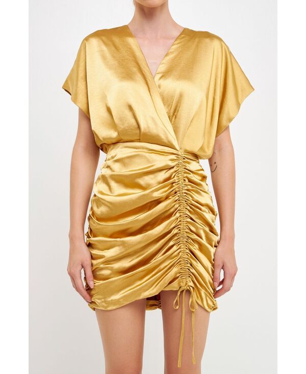 エンドレスローズ レディース トップス ワンピース ミニ サテン endless rose Womensatin Wrapped Shir red Mini Dress Gold ゴールド