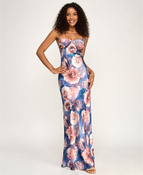 エメラルドサンデー レディース トップス ワンピース プリント Emerald Sundae Juniors Printed Sweetheart Neck Gow navy blush ネイビー