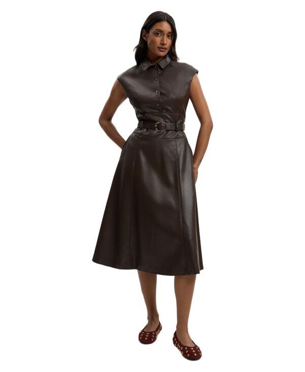 カレンミレン レディース トップス ワンピース ミディ レザー フェイクレザー Karen Millen Womens Faux Leather Belted Midi Dress Chocolate