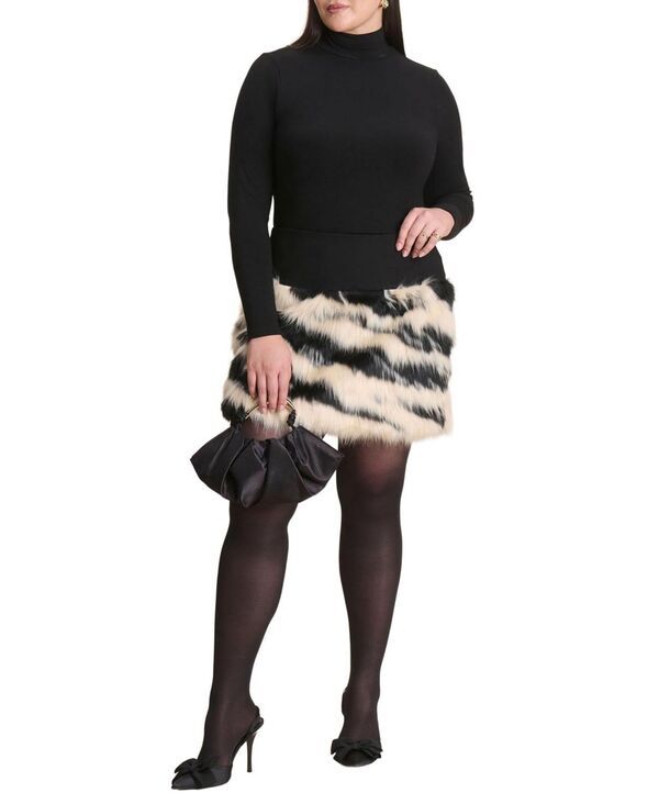 エロクイ レディース ボトムスカート プラスサイズ ミニ ELOQUII Womens Plusize Faux Fur Mini Black white ホワイト