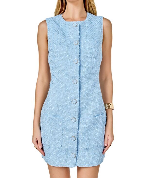 エンドレスローズ レディース トップス ワンピース ミニ ツイード ノースリーブ endless rose Womensleeveless Tweed Mini Dress Powder blue ブ