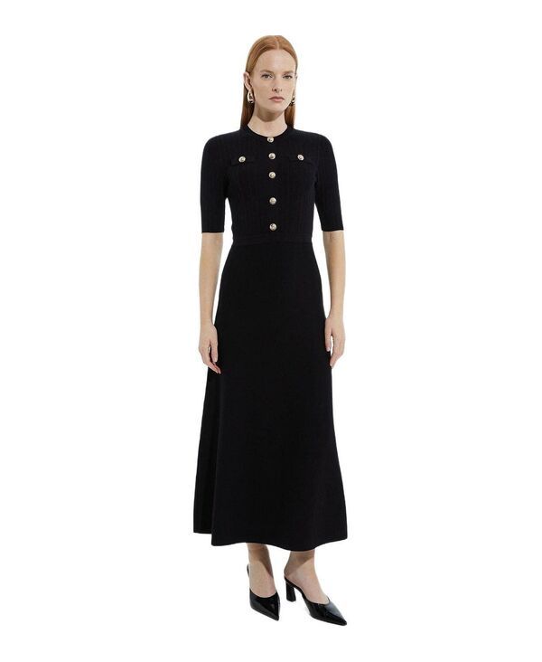 カレンミレン レディース トップス ワンピース リブニット マキシ Karen Millen Womens Rib Knit Military Trimaxi Dress Black ブラック