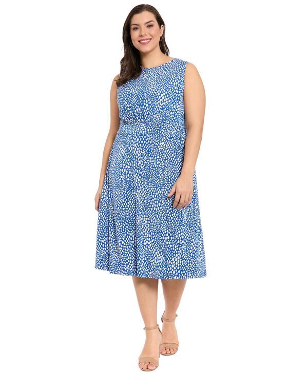 ロンドンタイムス レディース トップス ワンピース プラスサイズ ミディ ノースリーブ London Times Plusize Sleeveless Jewel Neck Midi Dress Ro