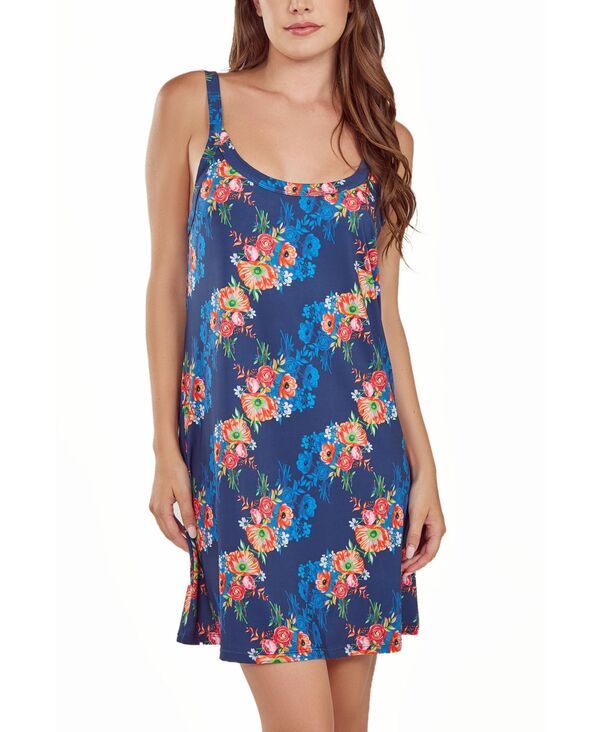 アイコレクション レディース アンダーウェア ナイトウェア フラワー柄 フラワー iCollection Womens Floral Microfiber Nightgown Blue ブルー