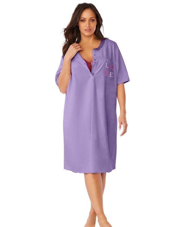ドリームスアンドコー レディース アンダーウェア ナイトウェア シャツ サテン コットン Dreams Co Womensatin Trim Cotton Sleepshirt Soft iris l