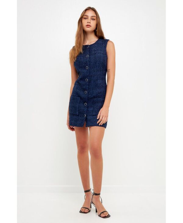 エンドレスローズ レディース トップス ワンピース ミニ ツイード ノースリーブ endless rose Womensleeveless Tweed Mini Dress Navy ネイビー