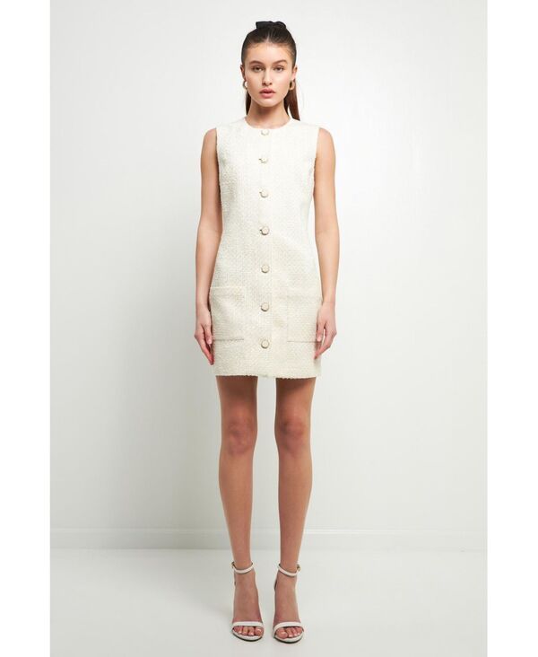 エンドレスローズ レディース トップス ワンピース ミニ ツイード ノースリーブ endless rose Womensleeveless Tweed Mini Dress Ivory アイボリー