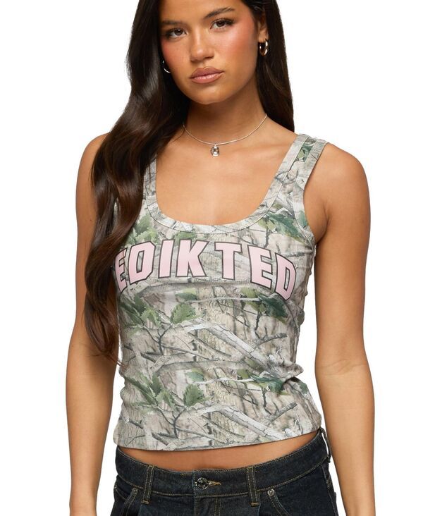 アディクテッド レディース トップス タンクトップ リブ Edikted Womens Girly Ribbed Tank Top Olive オリーブ