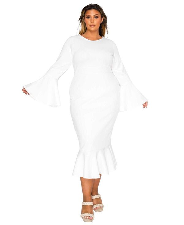 リブド レディース トップス ワンピース プラスサイズ L I V D Plusize Sabrina Mermaid Hem Dress Ivory アイボリー